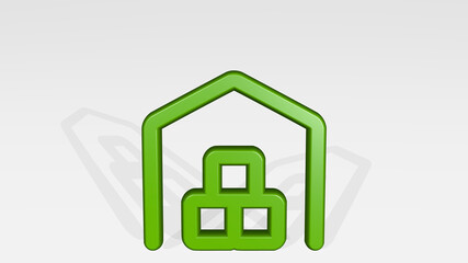 warehouse storage stand with shadow. 3D illustration of metallic sculpture over a white background with mild texture. business and building