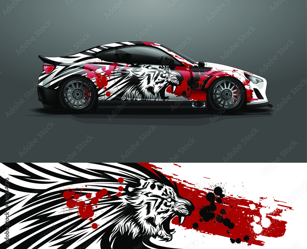 Sticker racing car wrap with tiger head illustration