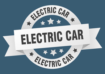 electric car round ribbon isolated label. electric car sign