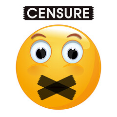 Emoticon face with a mouth taped up. Emoji symbolizing censorship. Silence icon. Vector illustration