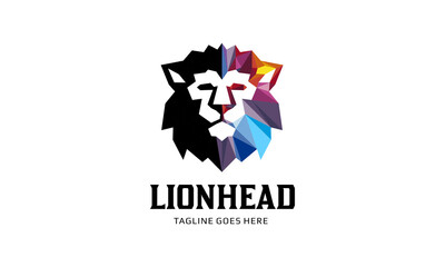 Polygonal Lion Head Logo - Colorful Lion Vector