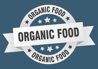 organic food round ribbon isolated label. organic food sign