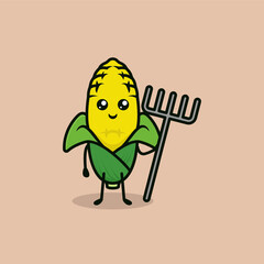 Cute farming corn mascot design illustration