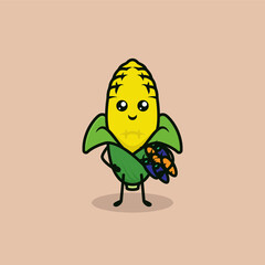 Cute farming corn mascot design illustration