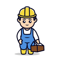Cute kawaii plumber mascot design illustration