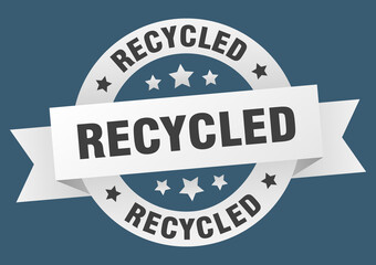 recycled round ribbon isolated label. recycled sign