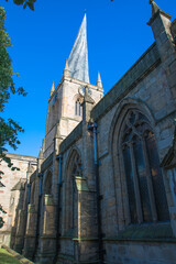 The twisted spire of the Church of St Mary and All Saints, Chesterfield, Derbyshire, UK