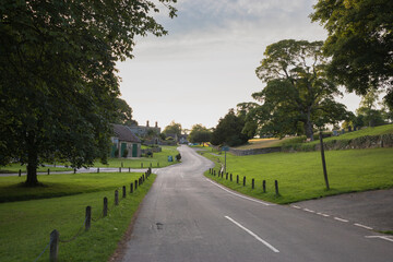 View of the village of Tissington towards Tissington Hall, one of the counties prettiest villages, Derbyshire, UK