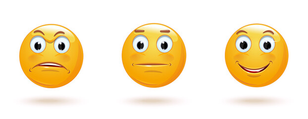 Indifferent cartoon icon. Neutral expressionless or surprised emoticon face. Neutral smiley mood. Vector illustration