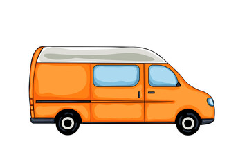 Orange hand drawn van, isolated on white background. Illustration. 