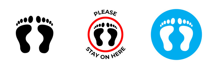Naklejka na ściany i meble floor sticker sign with foot print for practicing social distancing, foot shape on floor. Signage for customer information. icon set