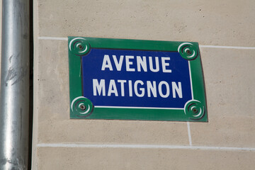 Avenue Matignon Street Sign; Paris