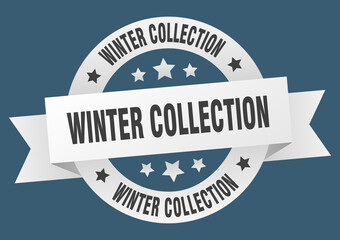 winter collection round ribbon isolated label. winter collection sign