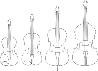 Simple line drawing of violin, viola, violoncello, double bass musical instruments