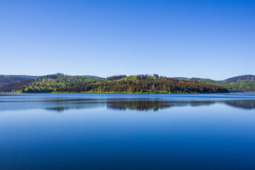 Tranquil view of Granestausee, a reservoir in Harz Mountains National Park, Germany