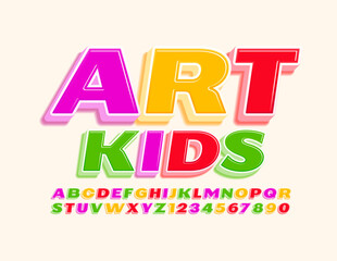 Vector bright ison Art Kids with Cute colorful Font. 3D Alphabet letters and Numbers for Children