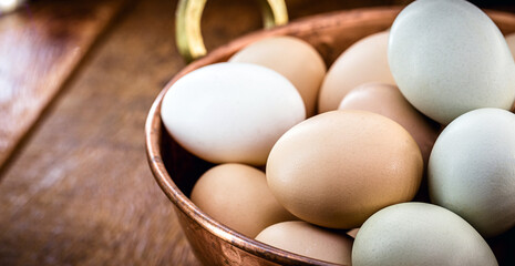 colored Brazilian free-range egg, from chickens fed diets exclusively of vegetable origin, organic food without chemical additives