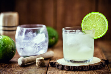 Brazilian Caipirinha, typical Brazilian cocktail made with lemon, cachaça and sugar. International caipirnha day on September 13, Brazil's favorite drink.