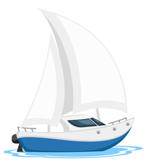 Yacht sailing in water on white background