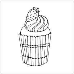 Cupcake sketch with cream and strawberry.
