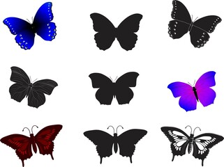 Stickers of Isolated flying various insects, butterflies in various shapes for decoration, print, elements of design