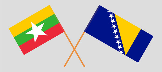 Crossed flags of Myanmar and Bosnia and Herzegovina