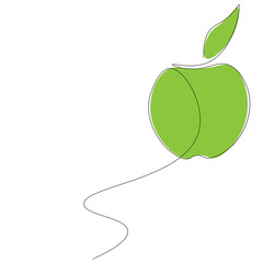 green apple with leaf, vector illustration 