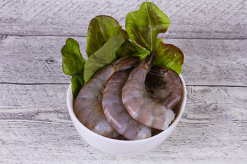 Raw king prawns ready for cooking