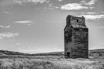 Abandoned grain elevator alongside the highway in Dorothy Alberta