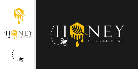 Vector honey and bee logo, honey and bee, honeycomb, hive logo or insignia, emblems, labels and badges and other branding objects. - obrazy, fototapety, plakaty
