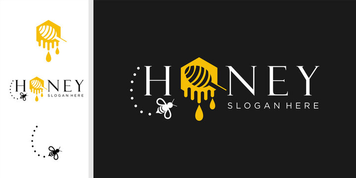 Vector honey and bee logo, honey and bee, honeycomb, hive logo or insignia, emblems, labels and badges and other branding objects.