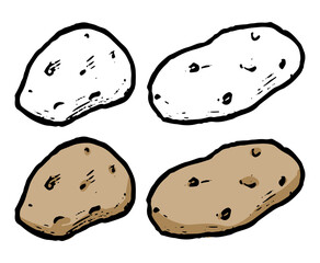 Doodles of autumn harvest vegetable. Realistic ink sketch of potato. Hand drawn vector illustration. Set of black contour and color element isolated on white. For design, decor, prints, card, sticker.