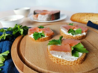 sandwiches with salted red fish and soft cheese