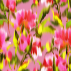 Floral seamless pattern with large blossom flowers. Blurred watercolor hand drawn peonies, buds and leaves. Defocused backdrop for bedding, wallpaper, fabric, textile, texture, wrapping or surface. © Galakam