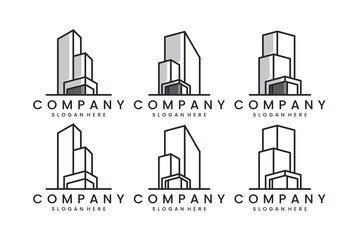 set building with line concept logo design inspiration