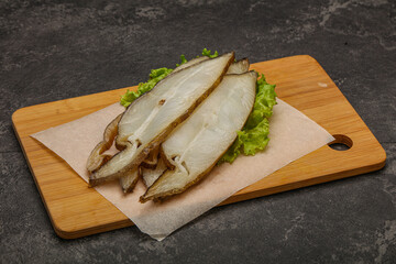 Delicous smoked halibut slices snack