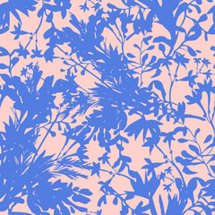 Wild flowers seamless pattern. Summer floral background made of silhouettes of herbs, stems, foliage and plants. Summer botanical ornament. Fashion design