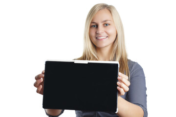 Fototapeta premium Frau hält Tablet