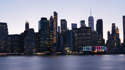 landscape of lower manhattan financial district evening 