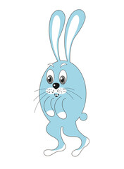 Animal funny blue bunny in the form of an oval in the style of the cartoon. Drawing isolated on white background. Stock vector illustration.