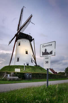 Old windmill in Damme, Belgium known as Hoeke Mill (Hoekemolen)