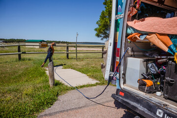 Filling up water in a camper van