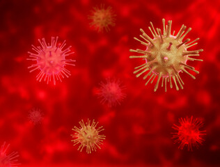 Coronavirus seen under microscope, 3D illustration of animal virus proteins. 3D render of the Sars 2. Pandemic background