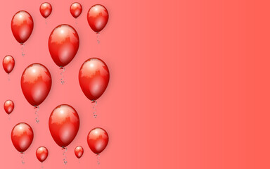 flying red  balloons  with copy space and free copy text or object  on beautiful red background 