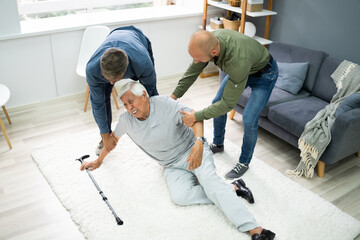 Helping Elder Senior Fallen Man
