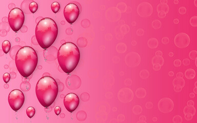 pink balloons and  water bubbles on pink background flying with a free right space for text or object : work smart not hard concept 