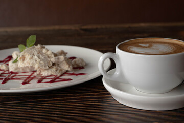 yummy milky sweet dessert with red strawberry jam 