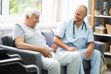 Old Senior Home Care Patient With Nurse