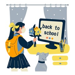 Back to online school. Distance learning online education. Learning quarantine. 