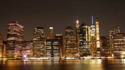 Fotobehang Chocoladebruin landscape photo of  lower Manhattan night time   © mimilee